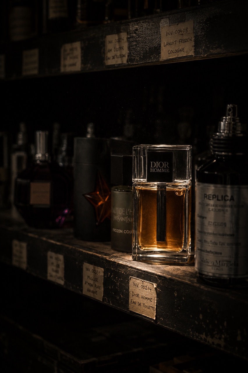 Rare archived fragrance bottles in the MONKO archive